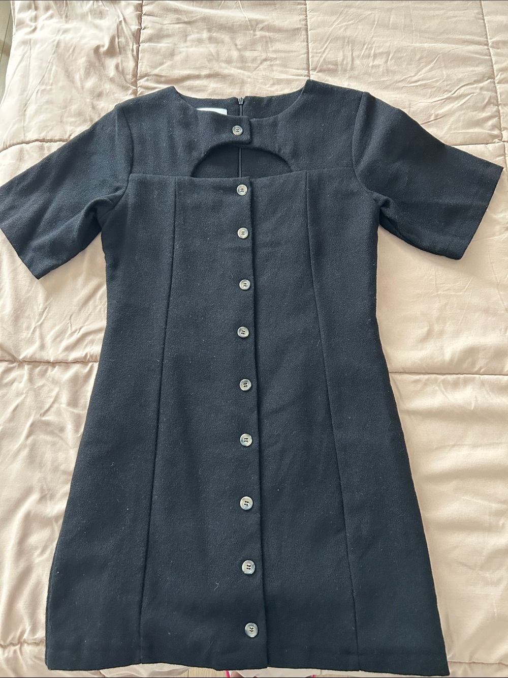 Rita Row Wool Black Short-Sleeve Button-Front Dress